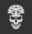 vintage cyclist skull in helmet concept vector image