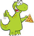 cartoon brontosaurus holding a slice of pizza vector image