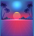 80s style landscape with grid texture in neon vector image