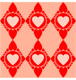 valentines diamond pattern with red hearts vector image vector image