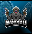 mandrill gunner esport mascot logo design vector image