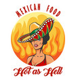 mexican food retro label with woman in sombrero vector image vector image