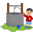 Boy take water in well Royalty Free Vector Image