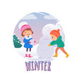 happy kids building snowman in winter children vector image vector image