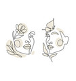 womens faces one line art with leaves vector image vector image