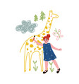 cute girl painting giraffe on wall with color vector image