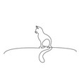 one line drawing cat sitting with curled tail vector image
