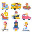 kids transportation children in carriage vehicles vector image