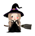 witch with hat flying on broom vector image
