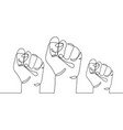 continuous line drawing three strong fists vector image vector image