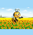 Cartoon bee in the sunflower field Royalty Free Vector Image