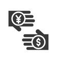 yen and dollar in hand exchange money currency vector image