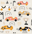 seamless pattern with hand drawn retro racing cars vector image