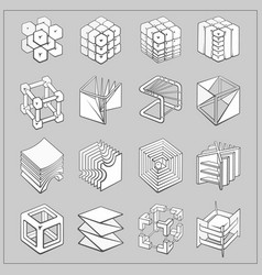 Set 3d geometric shapes cube designs Royalty Free Vector
