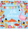 hello autumn greeting card with hand drawn leaves vector image