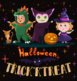 halloween poster with kids in costumes of witch vector image vector image