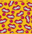 seamless pattern with female mouth and cherry vector image