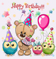 teddy bear and owls with balloon bonnets vector image