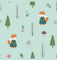cute fox seamless pattern cartoon animals vector image