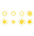 set of doodle sun isolated on white background vector image