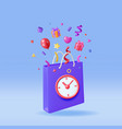 3d shopping bag with clocks and confetti vector image