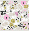 seamless patterns with hearts love lettering vector image