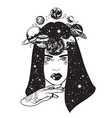 hand drawn of womens head with planets sun vector image