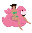 girl on an inflatable flamingo summer vector image