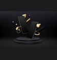 two dark realistic smartphones with geometric vector image vector image