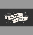 burger and beer vintage ribbon vector image vector image