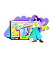 woman character near tablet with online store vector image vector image