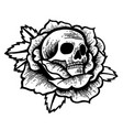 old school rose tattoo with skull vector image vector image