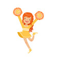 cute little red haired girl dancing with yellow vector image