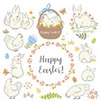 easter set with rabbits and chickens vector image