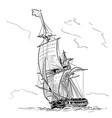 sailing ship vintage frigate on waves hand vector image