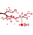 tree branch with love hearts vector image vector image