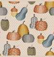 cute doodle pumpkins seamless pattern on polka dot vector image vector image