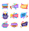 quick tip labels helpful tricks and advice vector image