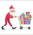 santa claus shopping cart purchase gift flat vector image