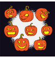 halloween pumpkins set with scary face vector image