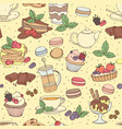 seamless pattern with fresh desserts coffee tea vector image vector image