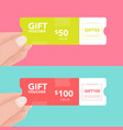 set hand holding coupon holiday and event gift vector image vector image