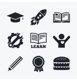 pencil and open book signs graduation cap icon vector image