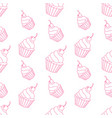 seamless pattern with pink cupcake outline vector image