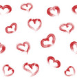 seamless pattern of red grunge hearts hand drawn vector image