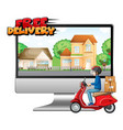 computer with bike man or courier and free vector image