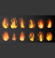 set realistic fire flames on transparent vector image
