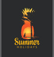 summer travel banner with sun palm and surfer vector image