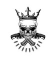 skull with crossed revolvers and king crown vector image