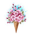 pink sakura waffle cone vector image